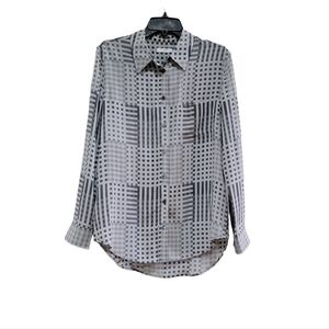 Equipment Femme Mixed Check Silk Button Up  Shirt White Black Size Small